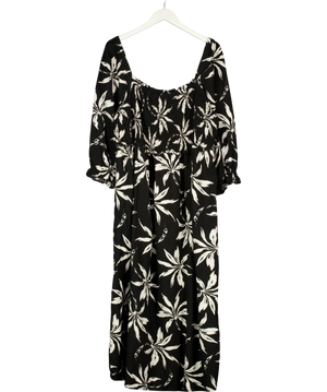 New Look Black And White Palm-Print Smocked Midi Dress UK 22