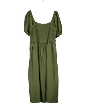 New Look Green Smocked Puff Sleeve Midi Dress UK 22