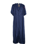 SCAMP & DUDE navy Blue Animal Jacquard Sweetheart Puff Sleeve Midi Tea Dress, size UK 22 — front