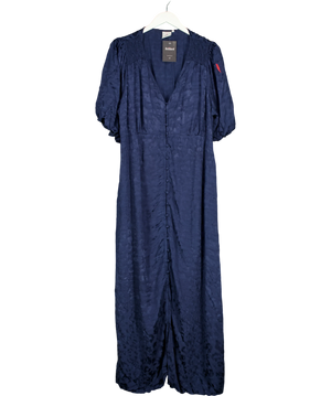 Scamp & Dude Blue Animal Jacquard Sweetheart Puff Sleeve Midi Tea Dress UK 22