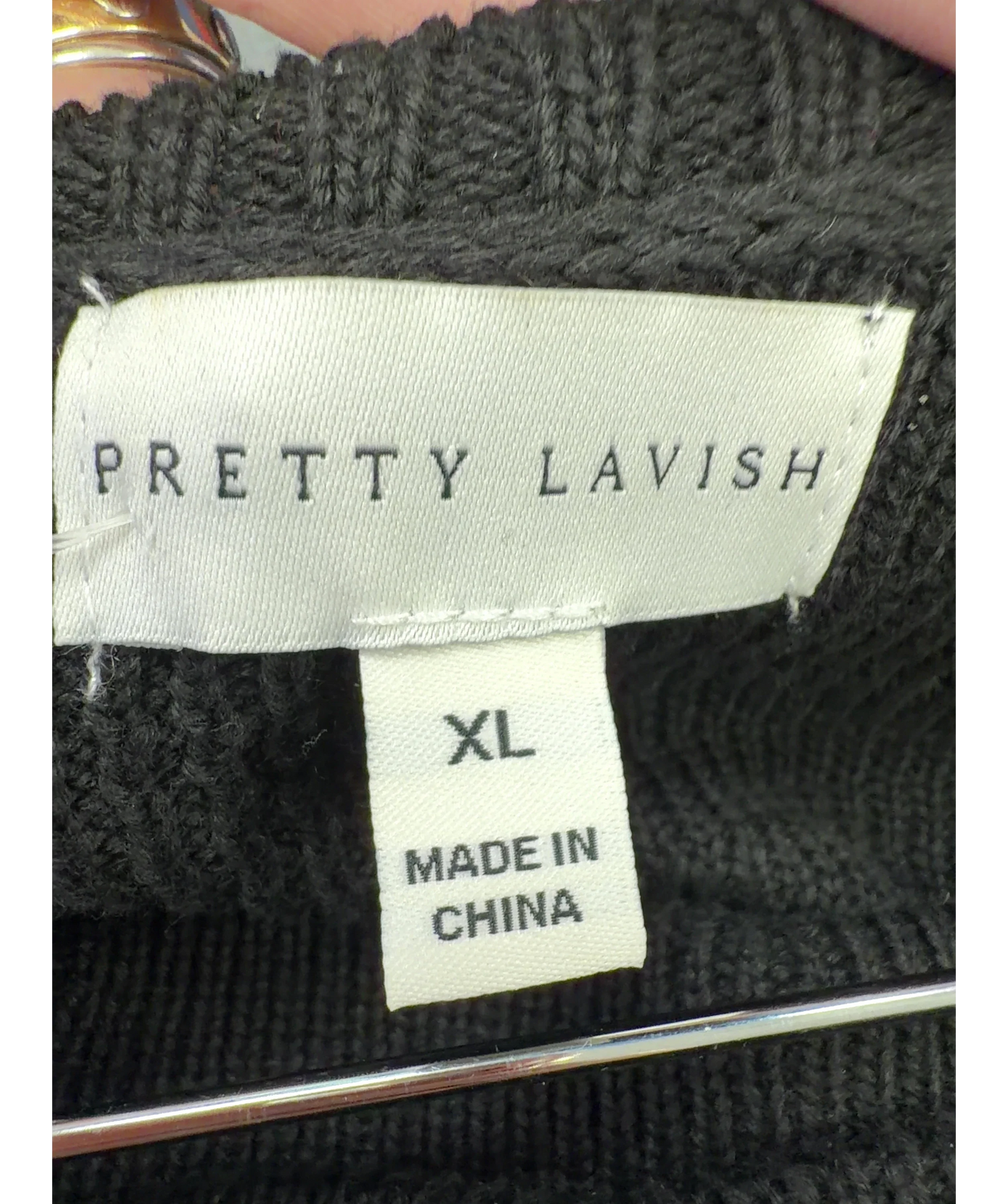PRETTY LAVISH Black Cassie V Neck Contrast Knit Jumper and Cassie Contrast Knit Trousers, size UK XL — detail