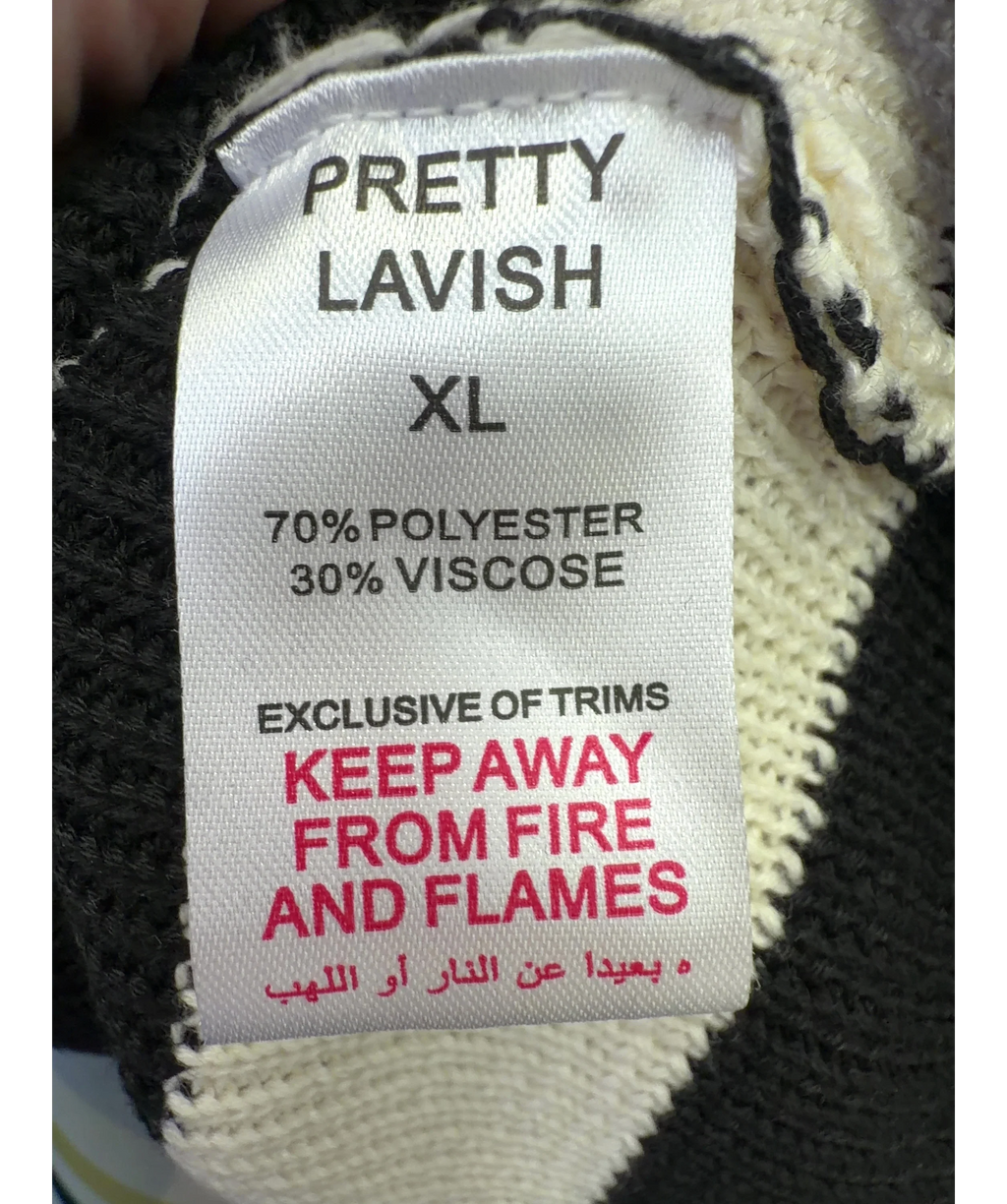 PRETTY LAVISH Black Cassie V Neck Contrast Knit Jumper and Cassie Contrast Knit Trousers, size UK XL — label