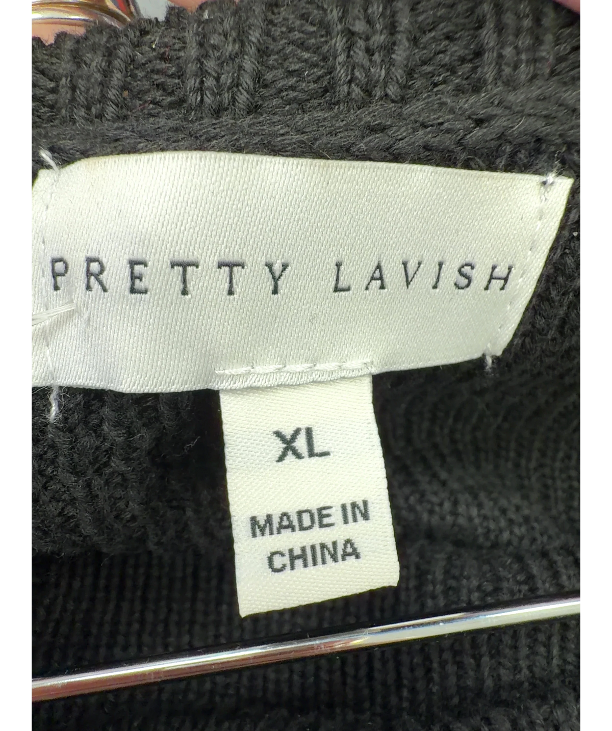 PRETTY LAVISH Black Cassie V Neck Contrast Knit Jumper and Cassie Contrast Knit Trousers, size UK XL — care label