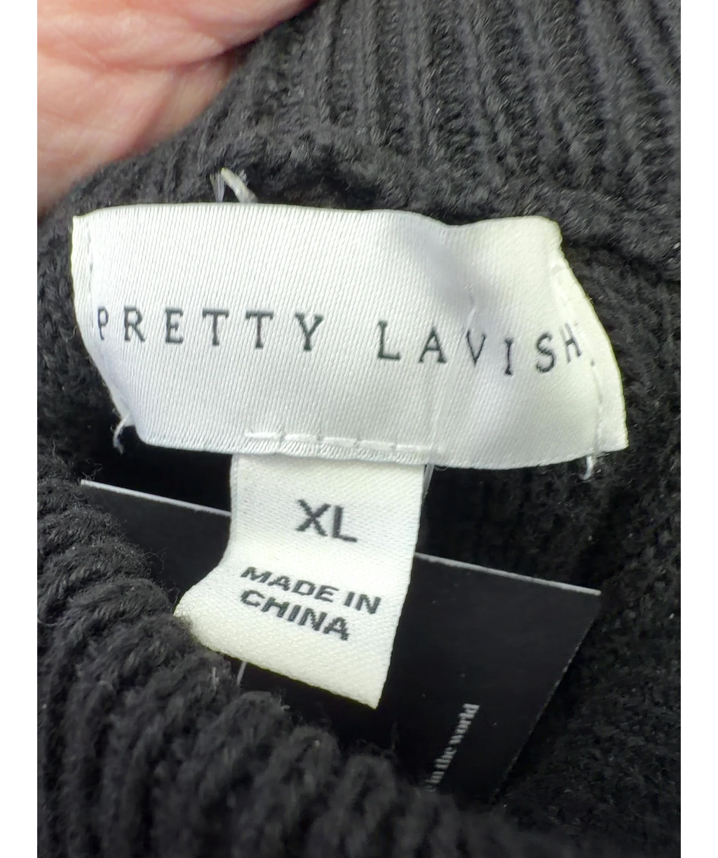 PRETTY LAVISH Black Cassie V Neck Contrast Knit Jumper and Cassie Contrast Knit Trousers, size UK XL — fabric detail