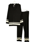 PRETTY LAVISH Black Cassie V Neck Contrast Knit Jumper and Cassie Contrast Knit Trousers, size UK XL — front