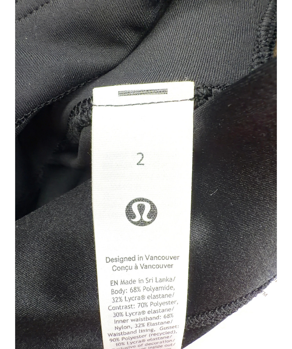 Lululemon Black Satin Shine High-Rise Tight 25" *Stripe, size UK 2 EU 35 👠 — care label