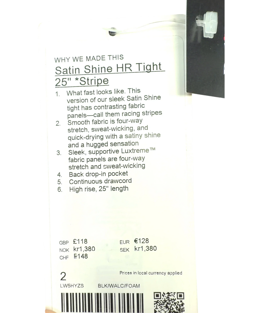 Lululemon Black Satin Shine High-Rise Tight 25" *Stripe, size UK 2 EU 35 👠 — fabric detail