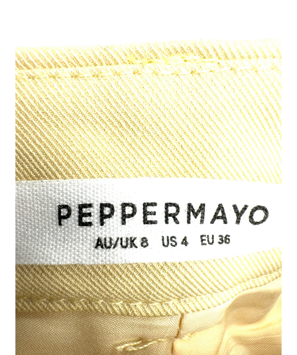 PEBBERMAYO Yellow Constantine Mini Shorts, size UK 8 — care label