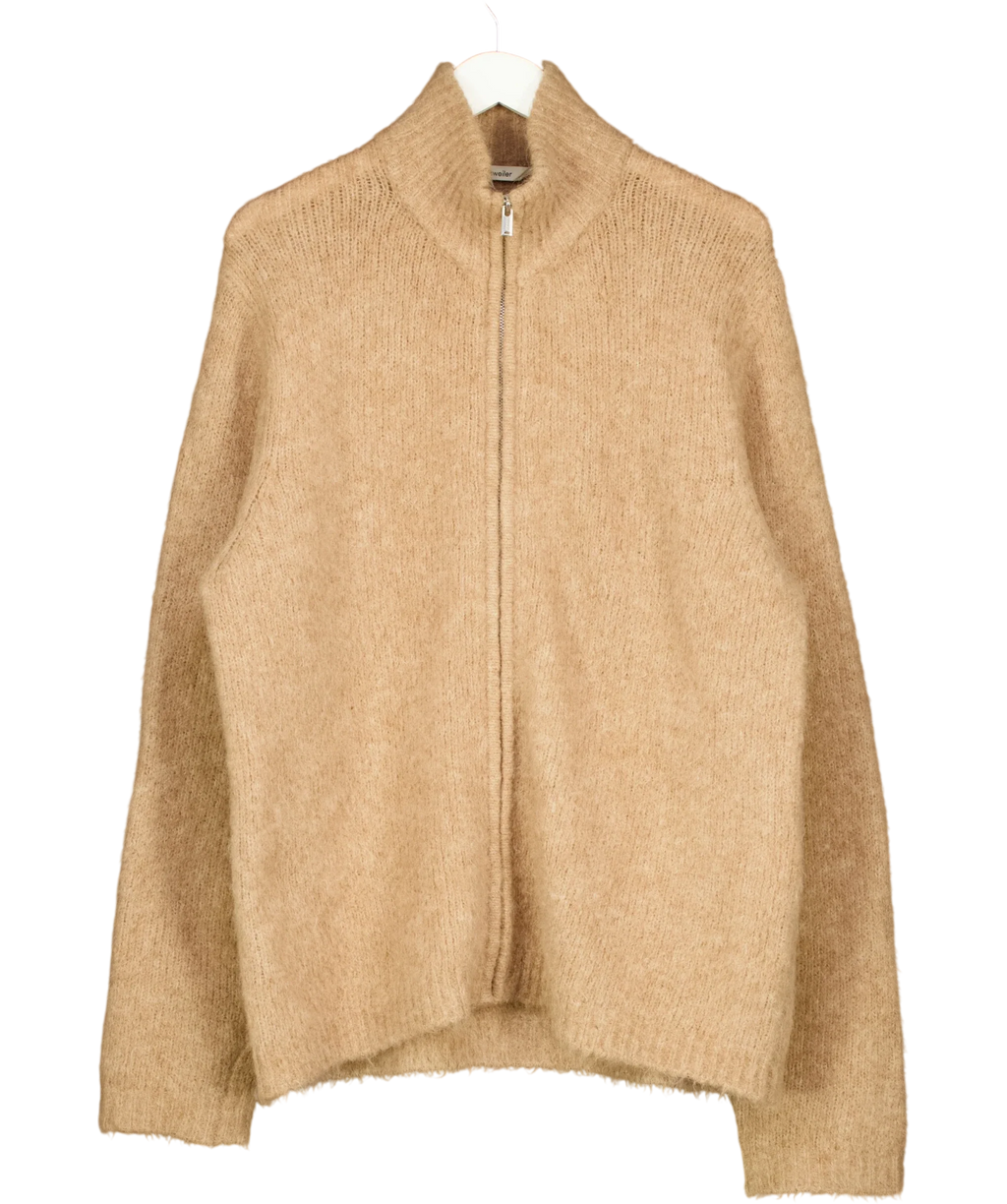 Holzweiler Beige ATLANTIC HAIRY ZIP CARDIGAN, size UK M — front