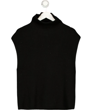 Add Me Cotton Wool Sleeveless Mock Neck Black Vest S
