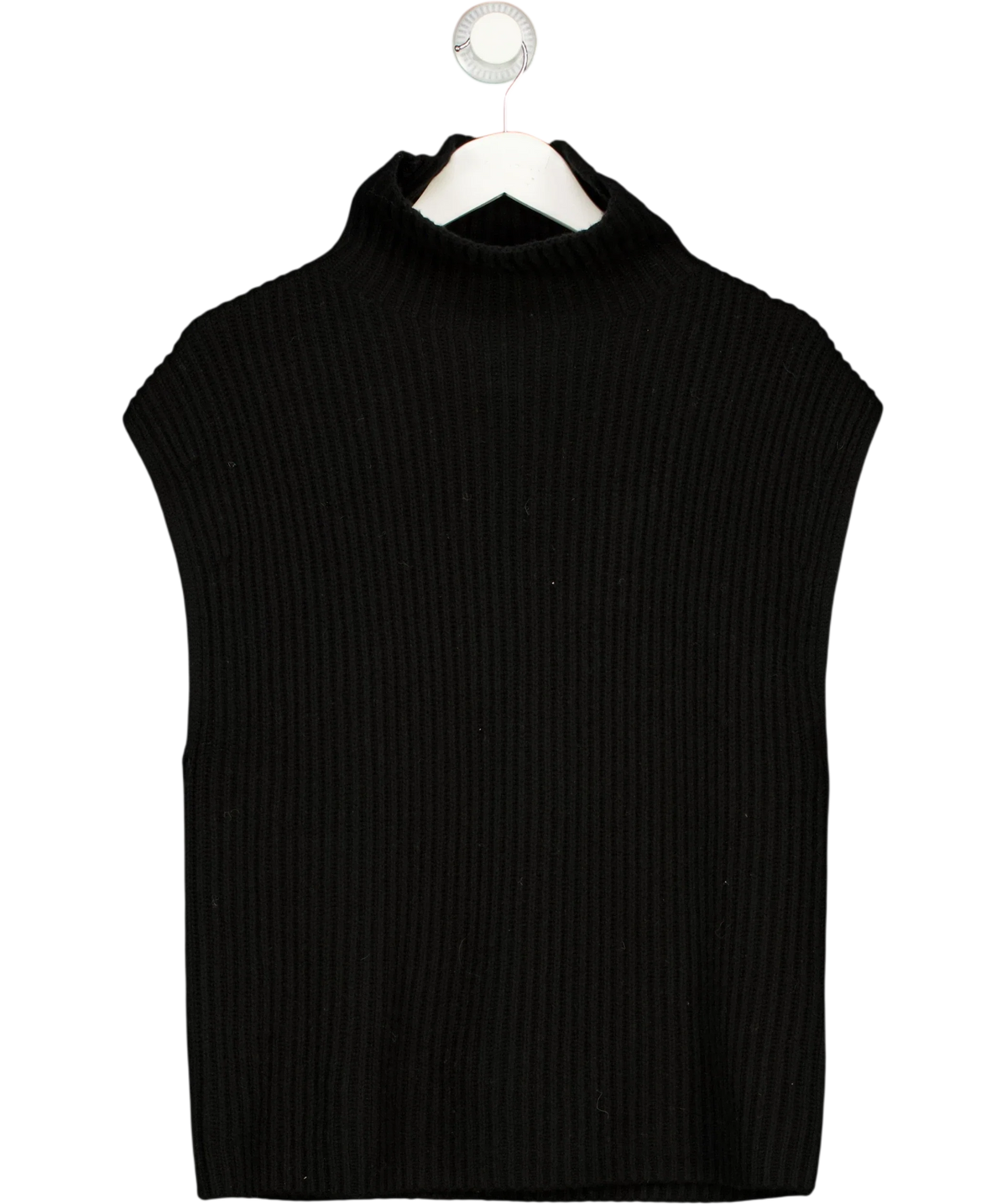 ADD ME Black Cotton Wool Sleeveless Mock Neck, size UK S — front