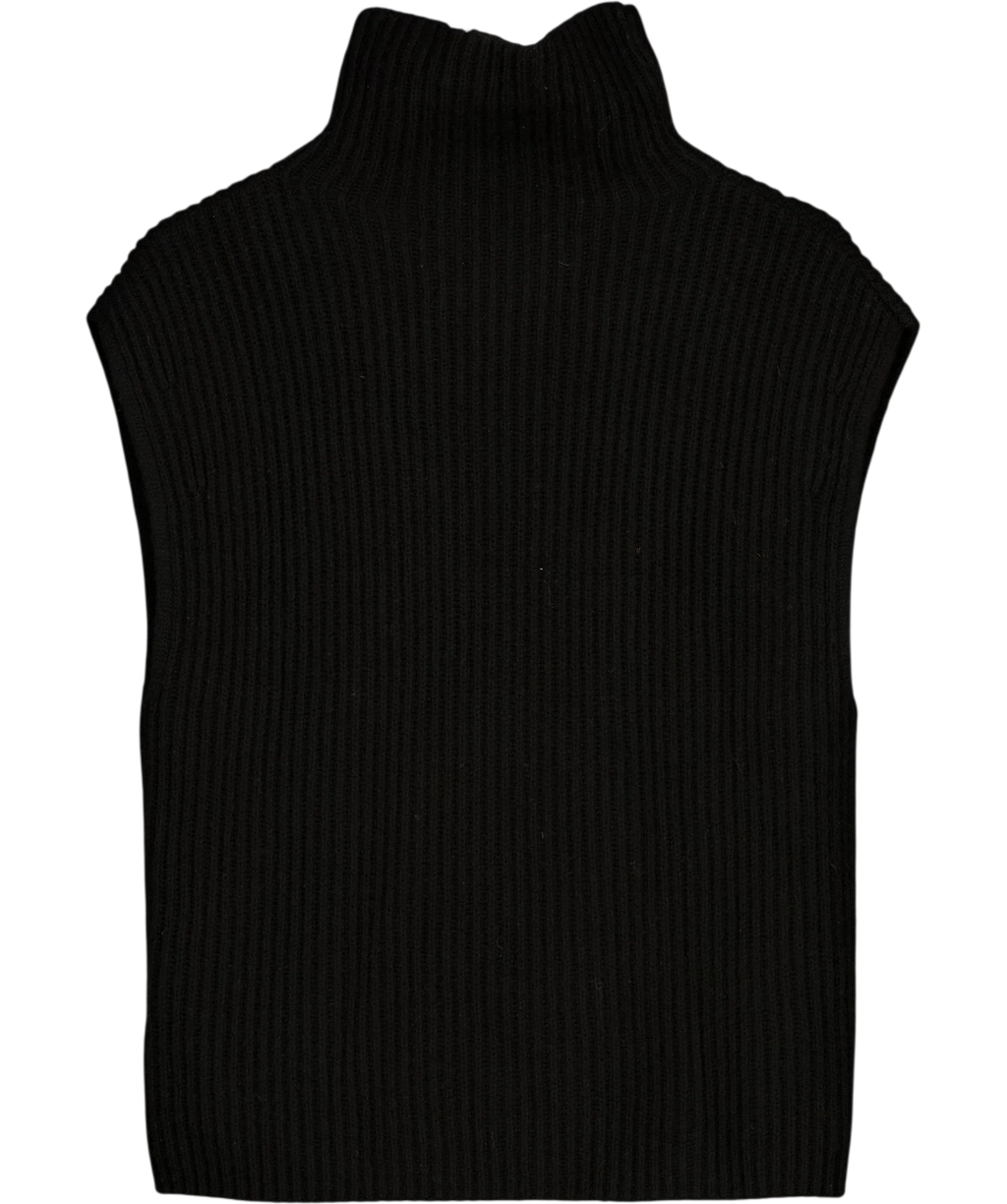 ADD ME Black Cotton Wool Sleeveless Mock Neck, size UK S — back