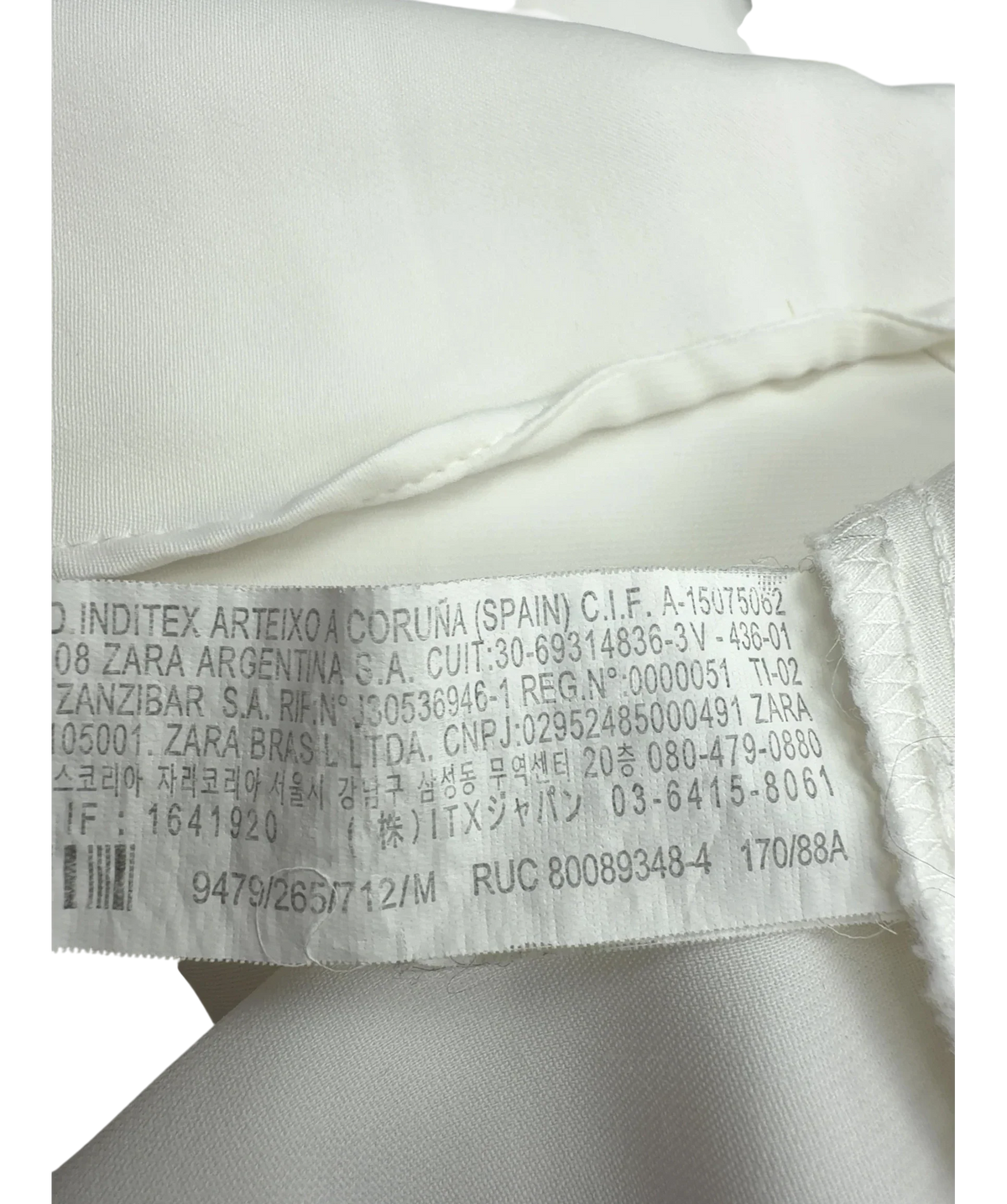 ZARA White Colour, size UK M — fabric detail