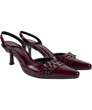 Manc Burgundy Slingback Heels UK 5
