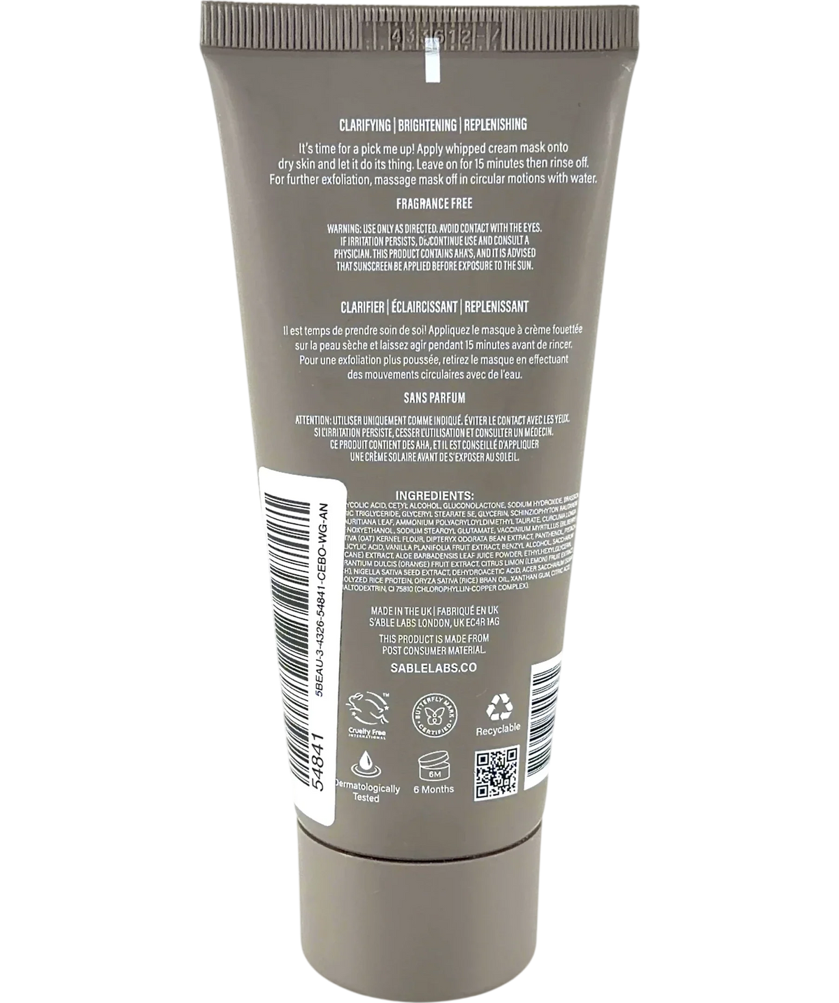 Sable labs Qasil Exfoliating Mask, size 100ml — back