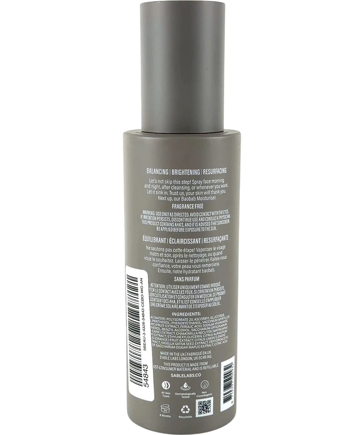Sable labs Black Seed Toner, size 150ml — back