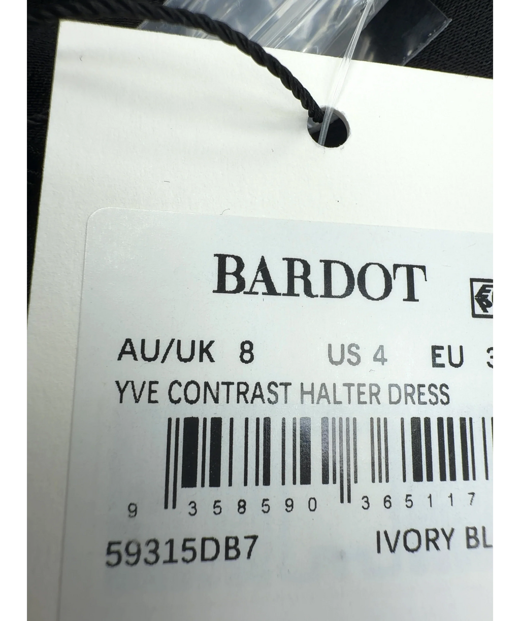 Bardot Cream YVE Contrast Halter Dress, size UK 8 — care label