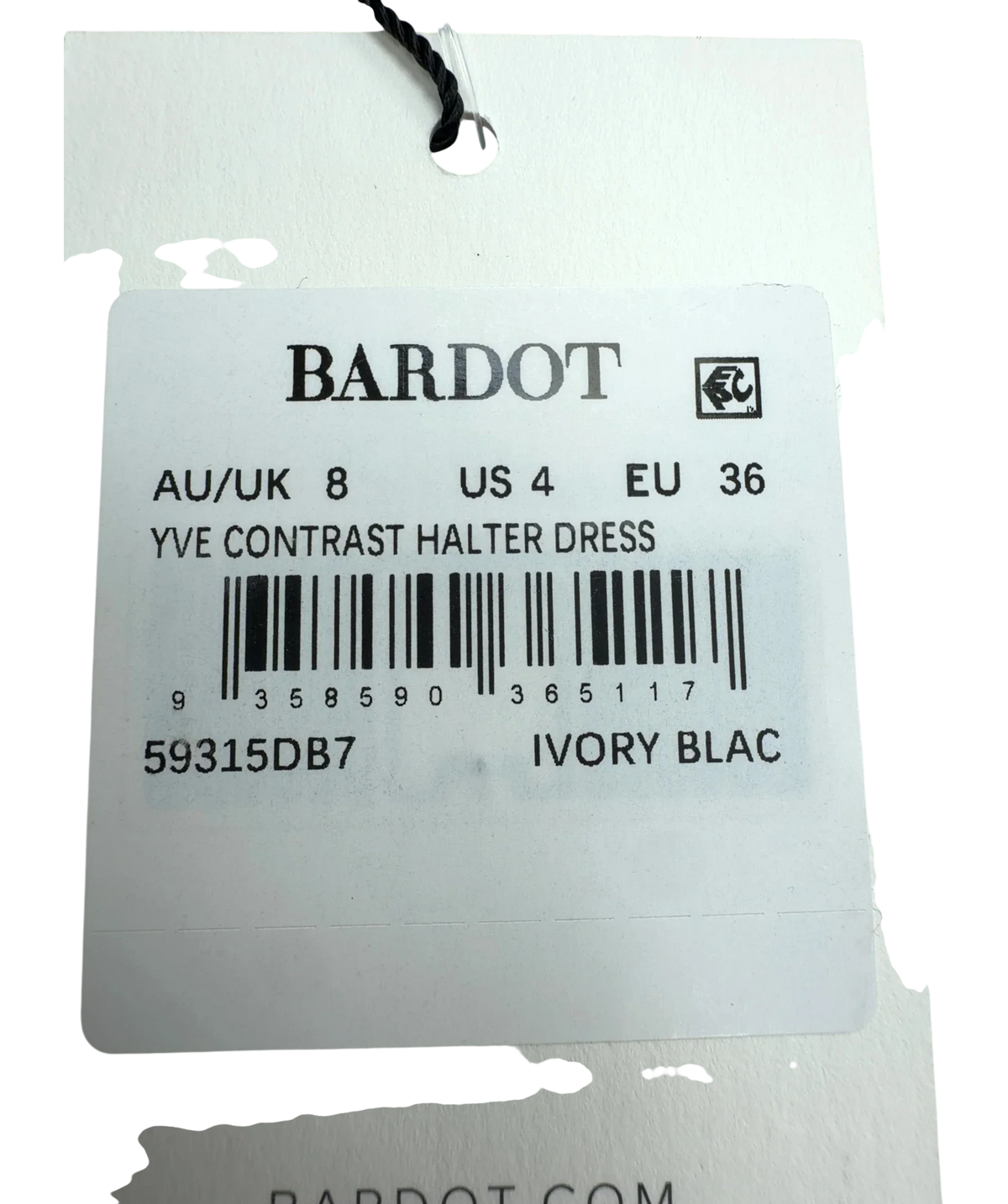 Bardot Cream YVE Contrast Halter Dress, size UK 8 — fabric detail