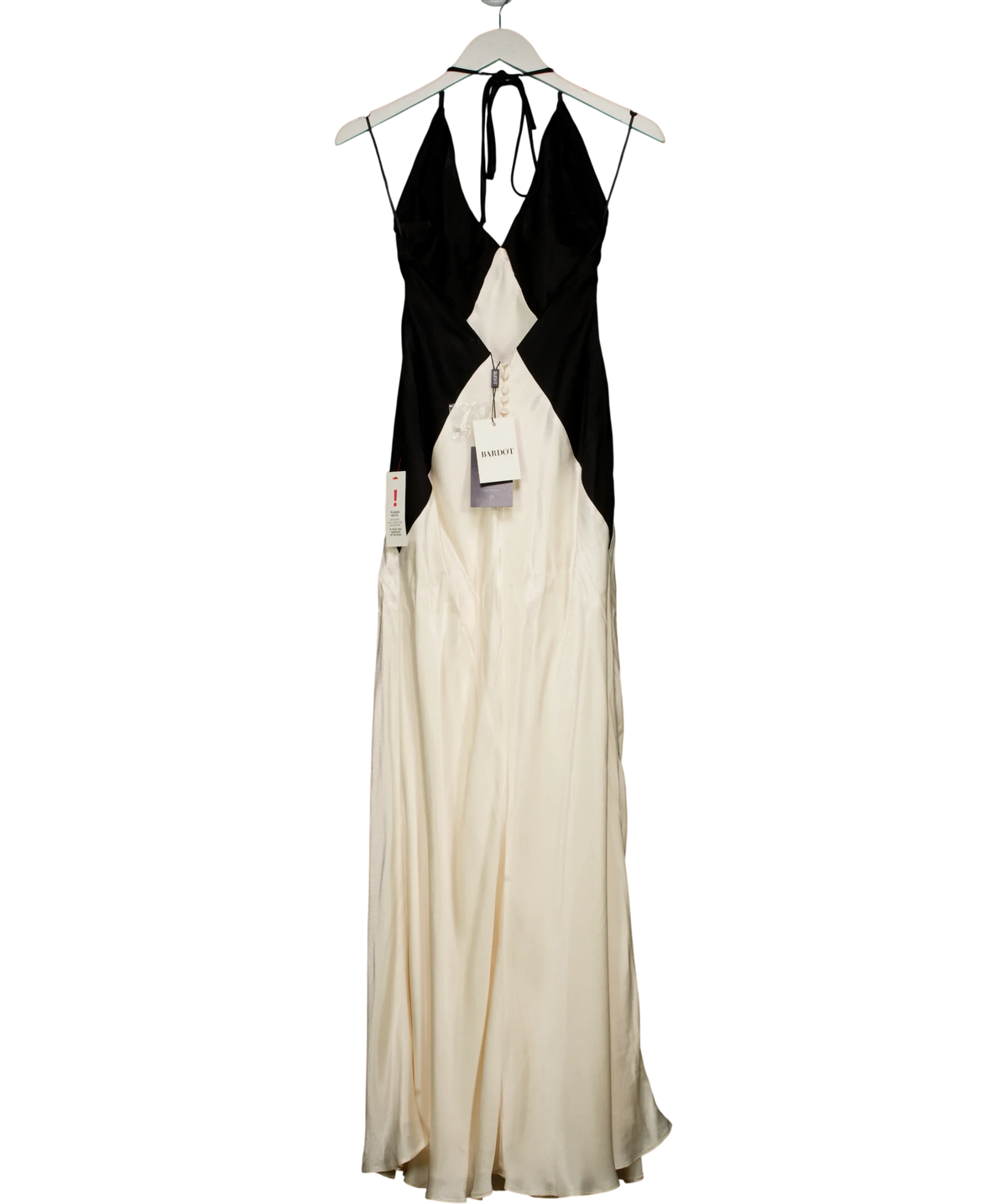 Bardot Cream YVE Contrast Halter Dress, size UK 8 — back