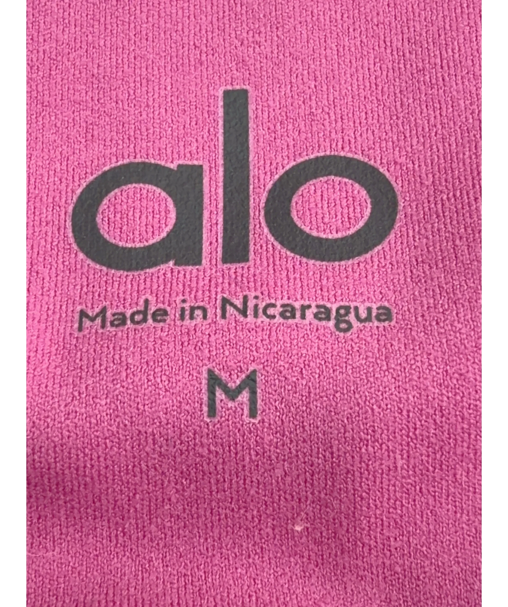 ALO Pink Halter Crop Top / Precision Halter Tank and High-Waist Legging / Capri, size UK M — fabric detail