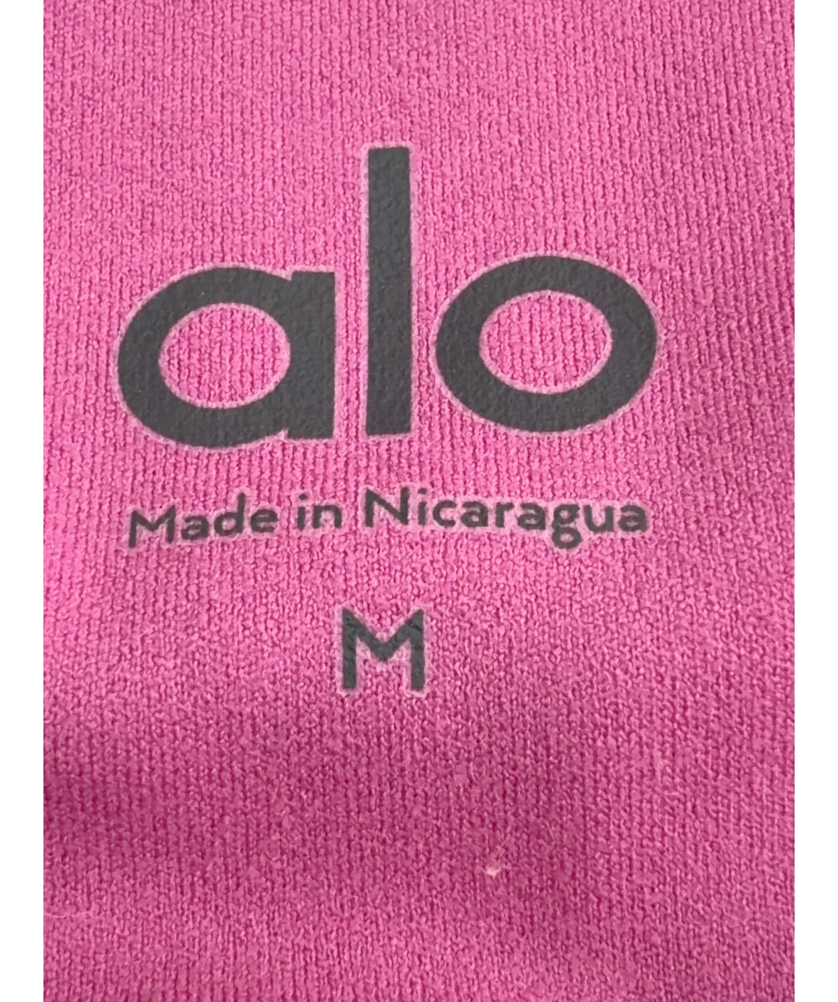 ALO Pink Halter Crop Top / Precision Halter Tank and High-Waist Legging / Capri, size UK M — fabric detail