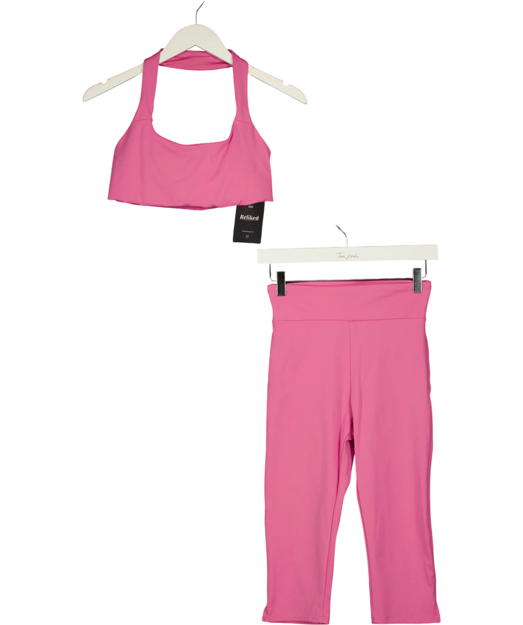ALO Pink Halter Crop Top / Precision Halter Tank and High-Waist Legging / Capri, size UK M — front