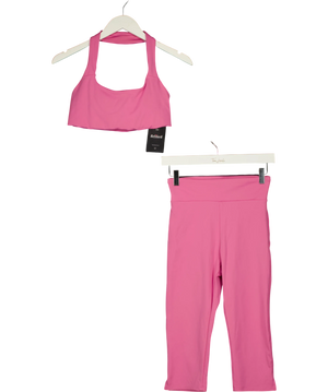 ALO Yoga 2-piece Halter Crop Top And High-Waist Capri Legging Pink UK M