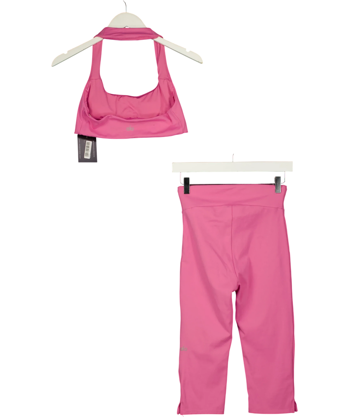 ALO Pink Halter Crop Top / Precision Halter Tank and High-Waist Legging / Capri, size UK M — back