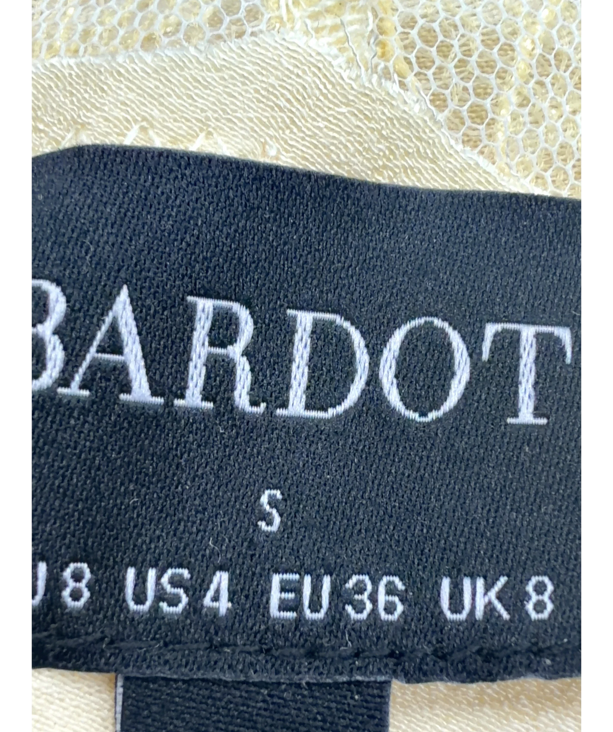 Bardot Yellow Colour, size UK 8 — care label