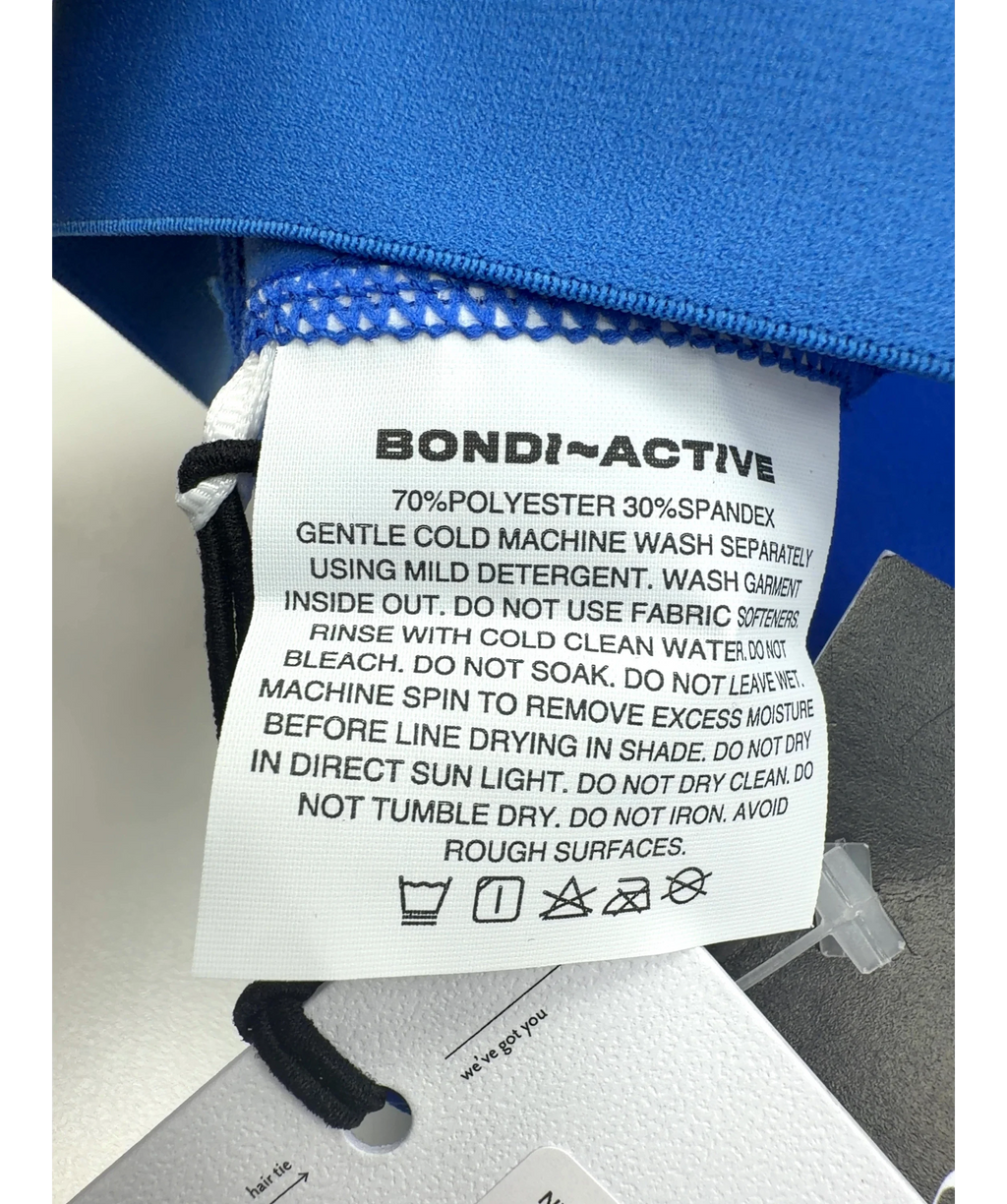 BONDI ACTIVE Blue contrasting blue top and black shorts with blue trim co-ord, size UK L — label