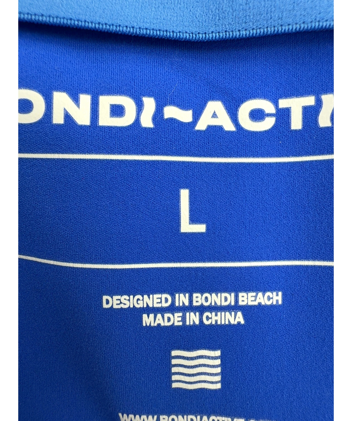 BONDI ACTIVE Blue contrasting blue top and black shorts with blue trim co-ord, size UK L — care label