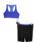 BONDI ACTIVE Blue contrasting blue top and black shorts with blue trim co-ord, size UK L — front