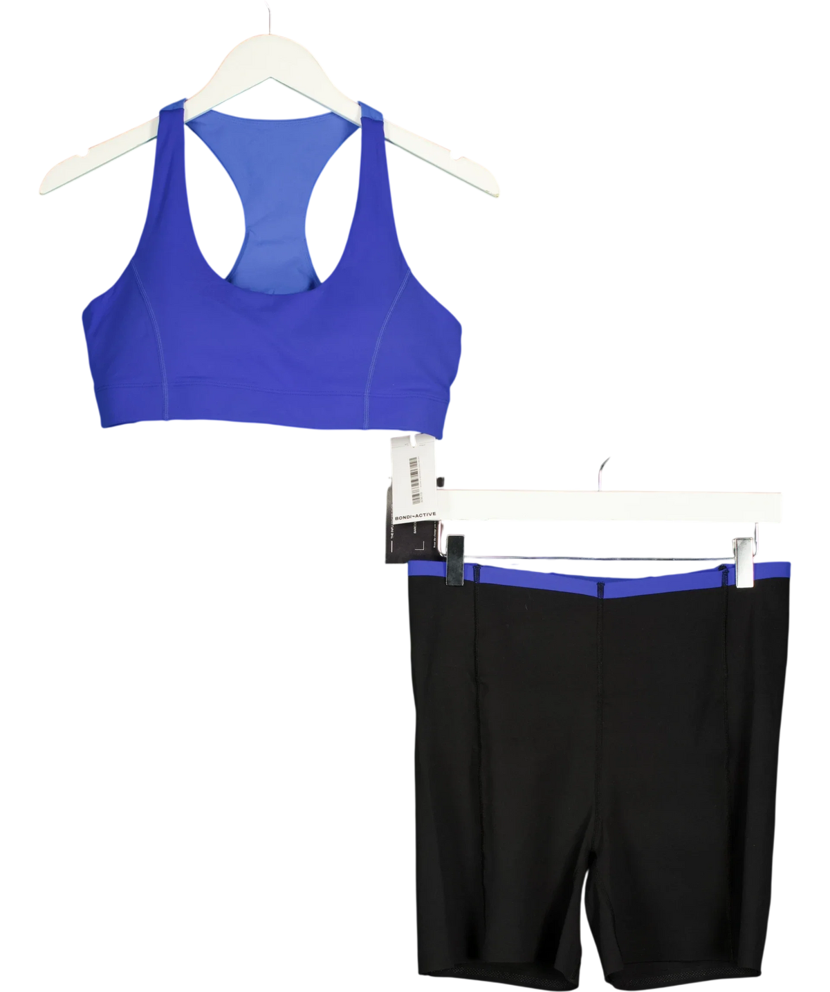 BONDI ACTIVE Blue contrasting blue top and black shorts with blue trim co-ord, size UK L — front
