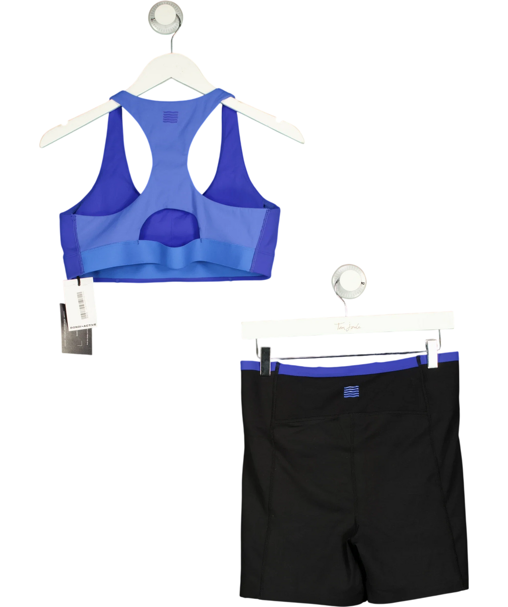 BONDI ACTIVE Blue contrasting blue top and black shorts with blue trim co-ord, size UK L — back