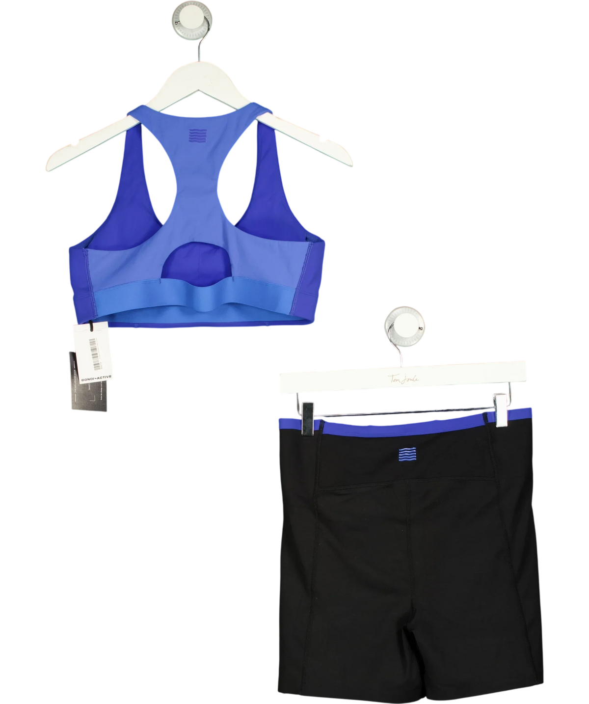 BONDI ACTIVE Blue contrasting blue top and black shorts with blue trim co-ord, size UK L — back