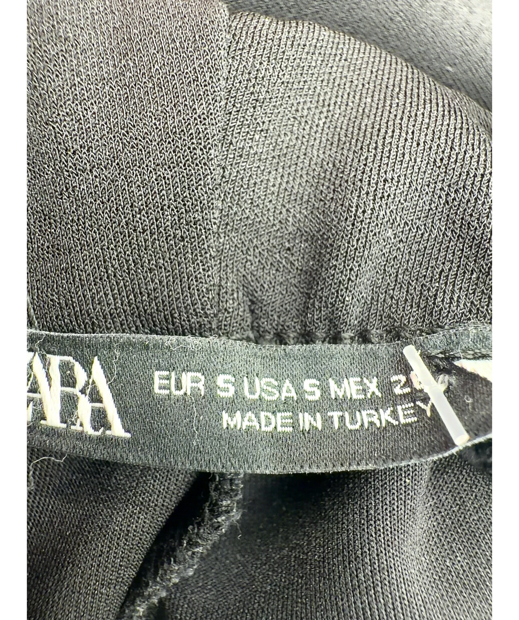 ZARA Black Black Elastic Flare Trousers, size UK S — care label