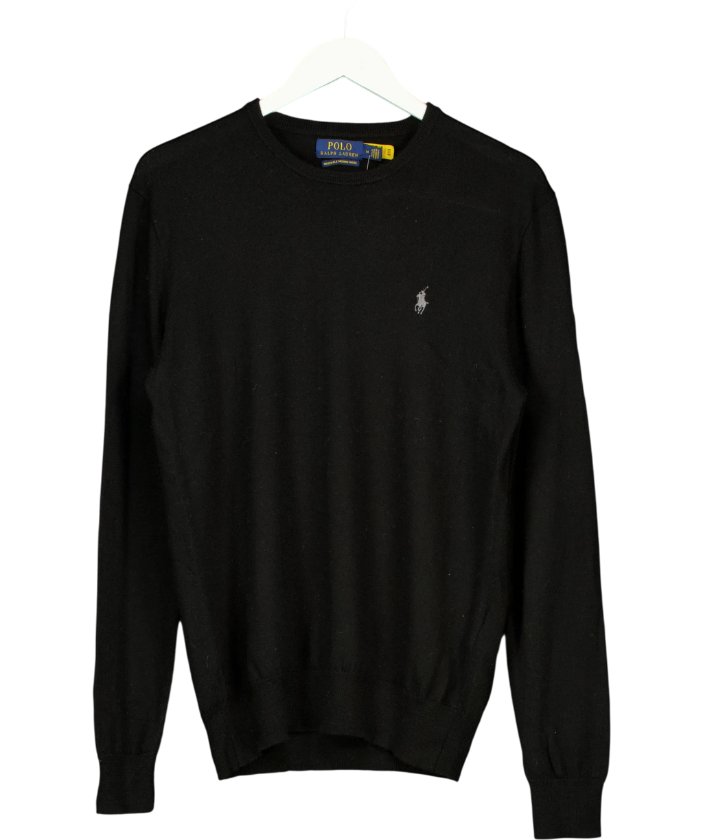 Polo Ralph Lauren Black washable merino wool crewneck sweater, size UK M — front