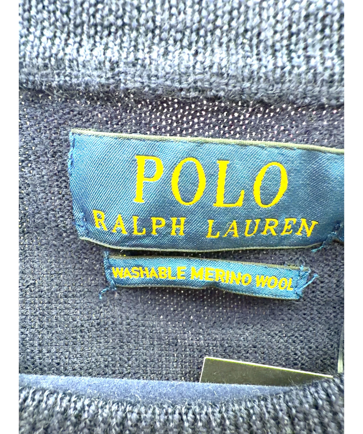 Polo Ralph Lauren Blue Washable Wool Crewneck Jumper, size UK M — detail