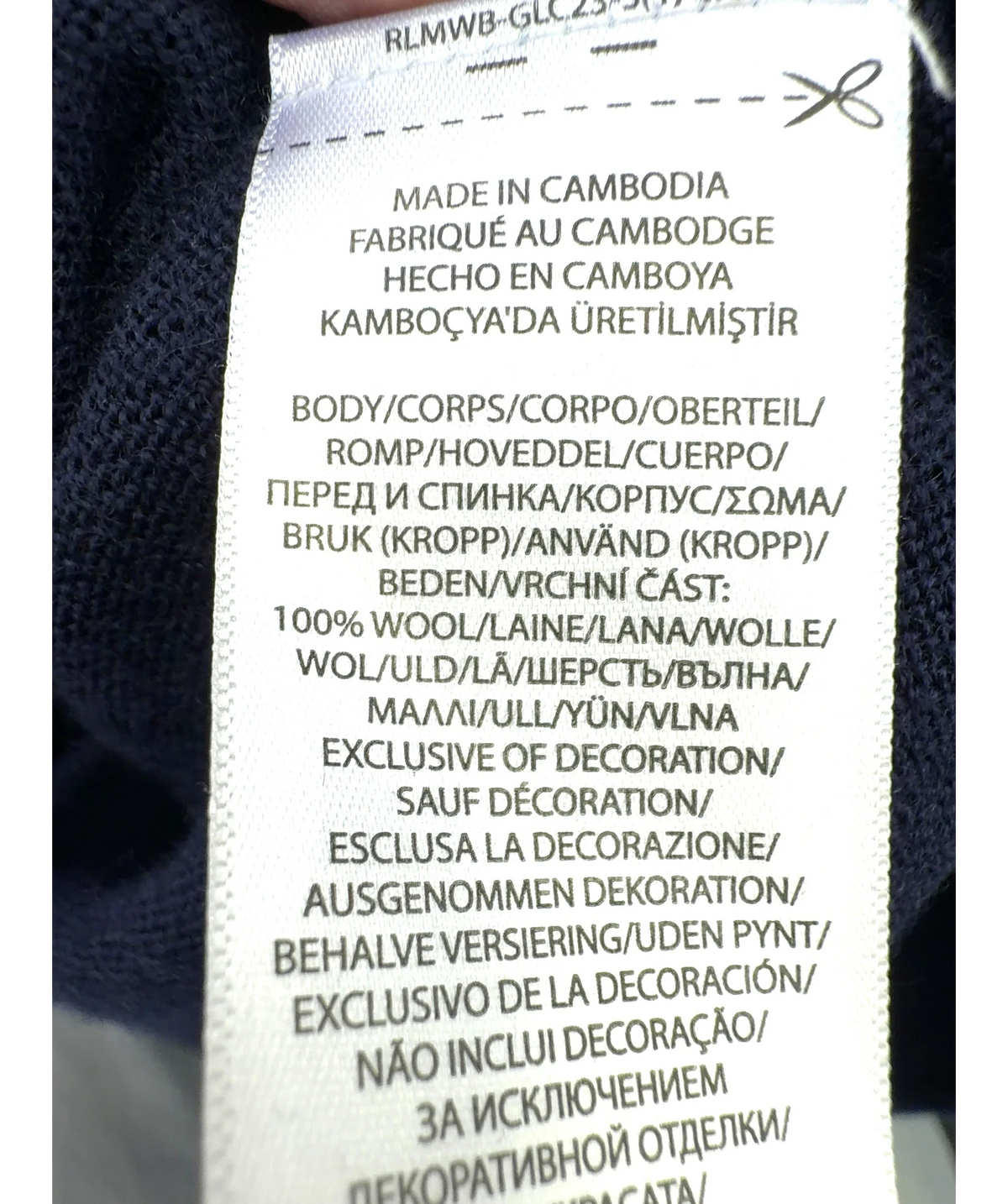 Polo Ralph Lauren Blue Washable Wool Crewneck Jumper, size UK M — label