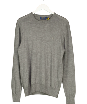 Polo Ralph Lauren Grey Embroidered Pony Merino Wool Sweater UK M