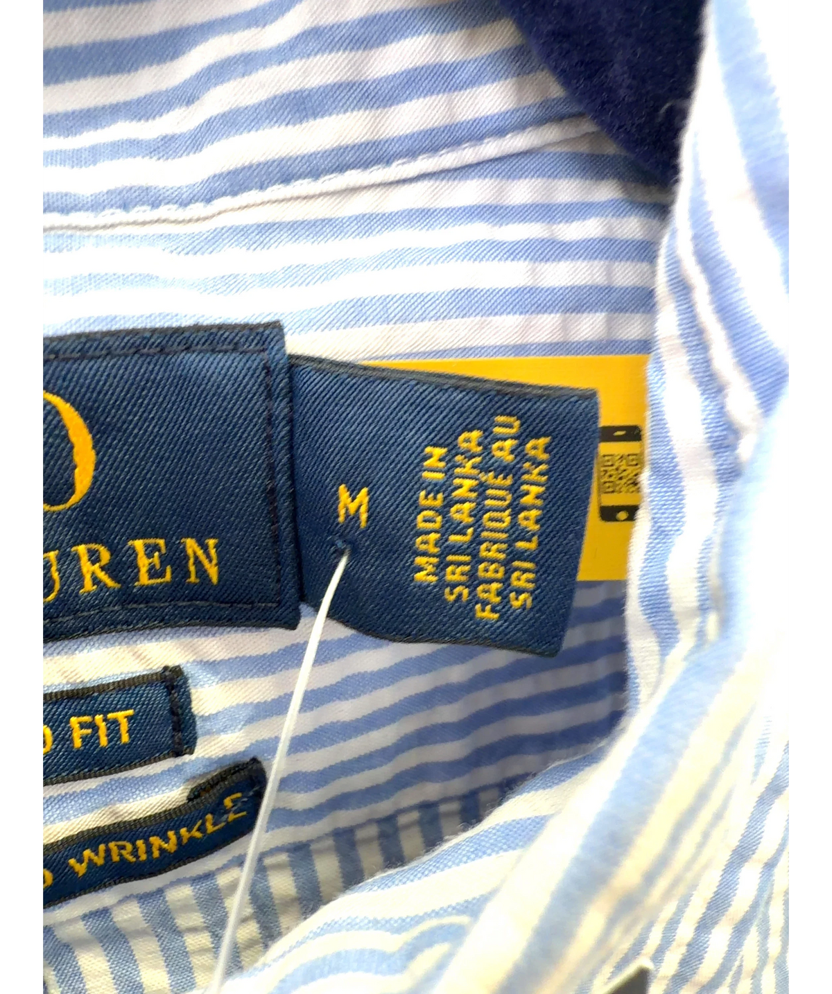 Polo Ralph Lauren Blue Guaranteed to Wrinkle, size UK M — care label