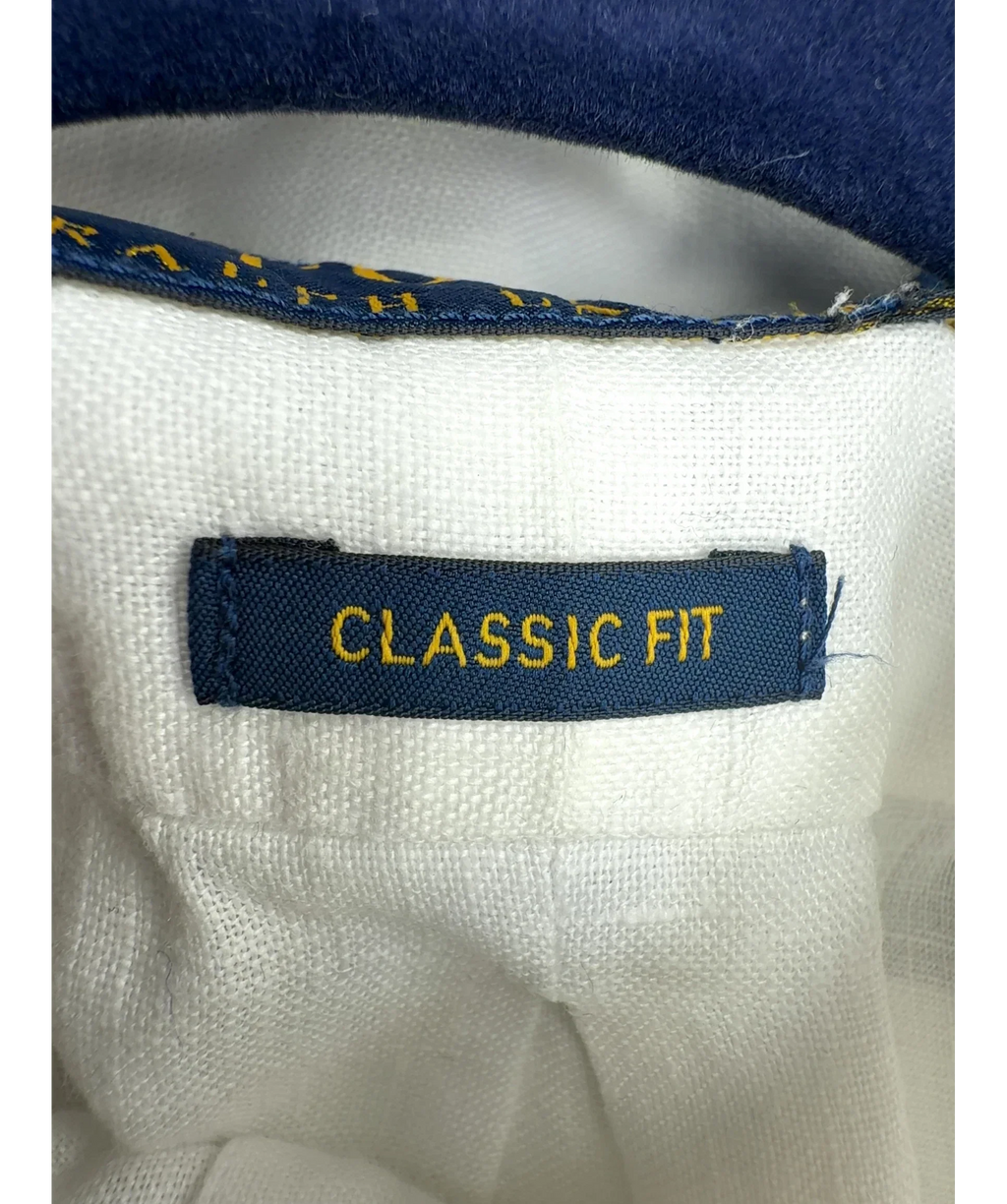 Polo Ralph Lauren White Classic Fit Short-Sleeve Linen Shirt, size UK M — fabric detail