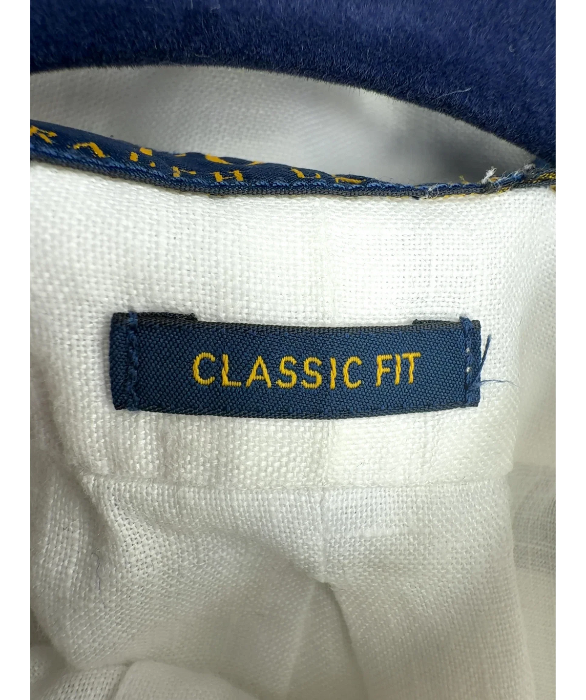 Polo Ralph Lauren White Classic Fit Short-Sleeve Linen Shirt, size UK M — fabric detail