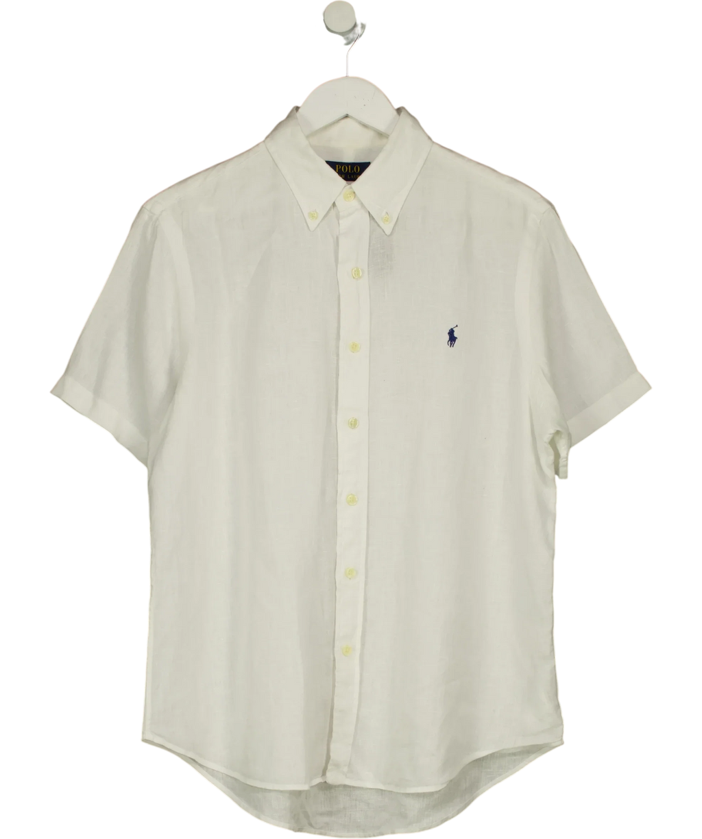 Polo Ralph Lauren White Classic Fit Short-Sleeve Linen Shirt, size UK M — front