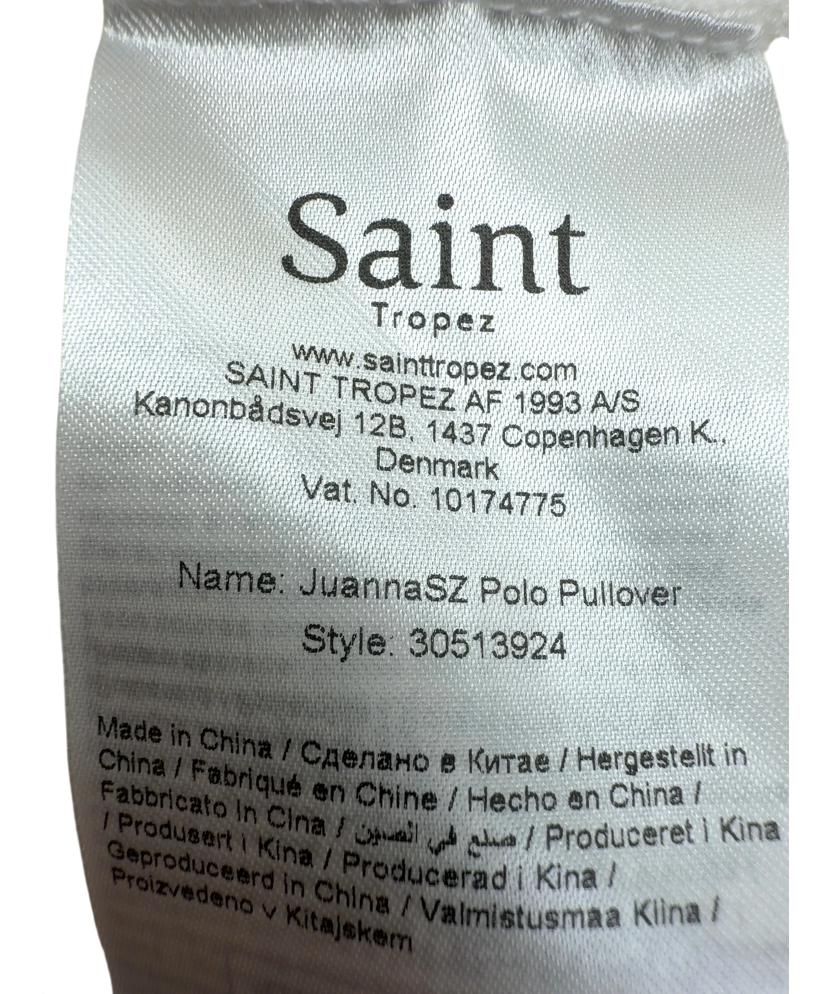 Saint Tropez White JuannaSZ Polo Pullover, size UK S — fabric detail