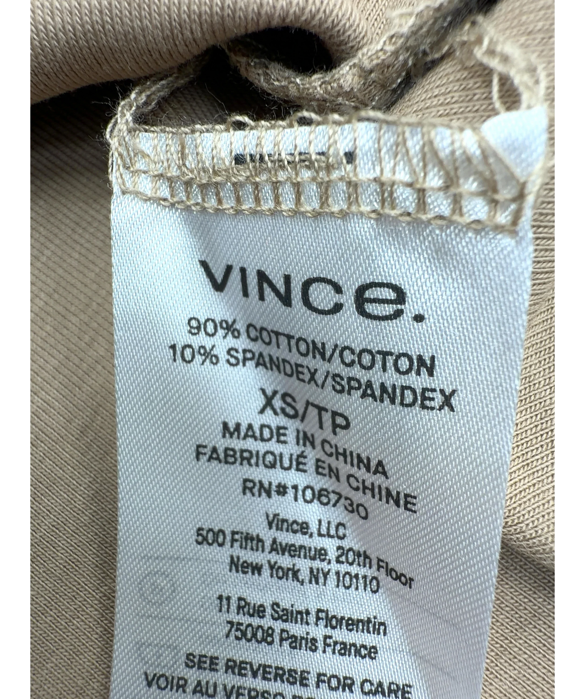 Vince Beige Crew Neck Muscle Tee, size UK XS — label