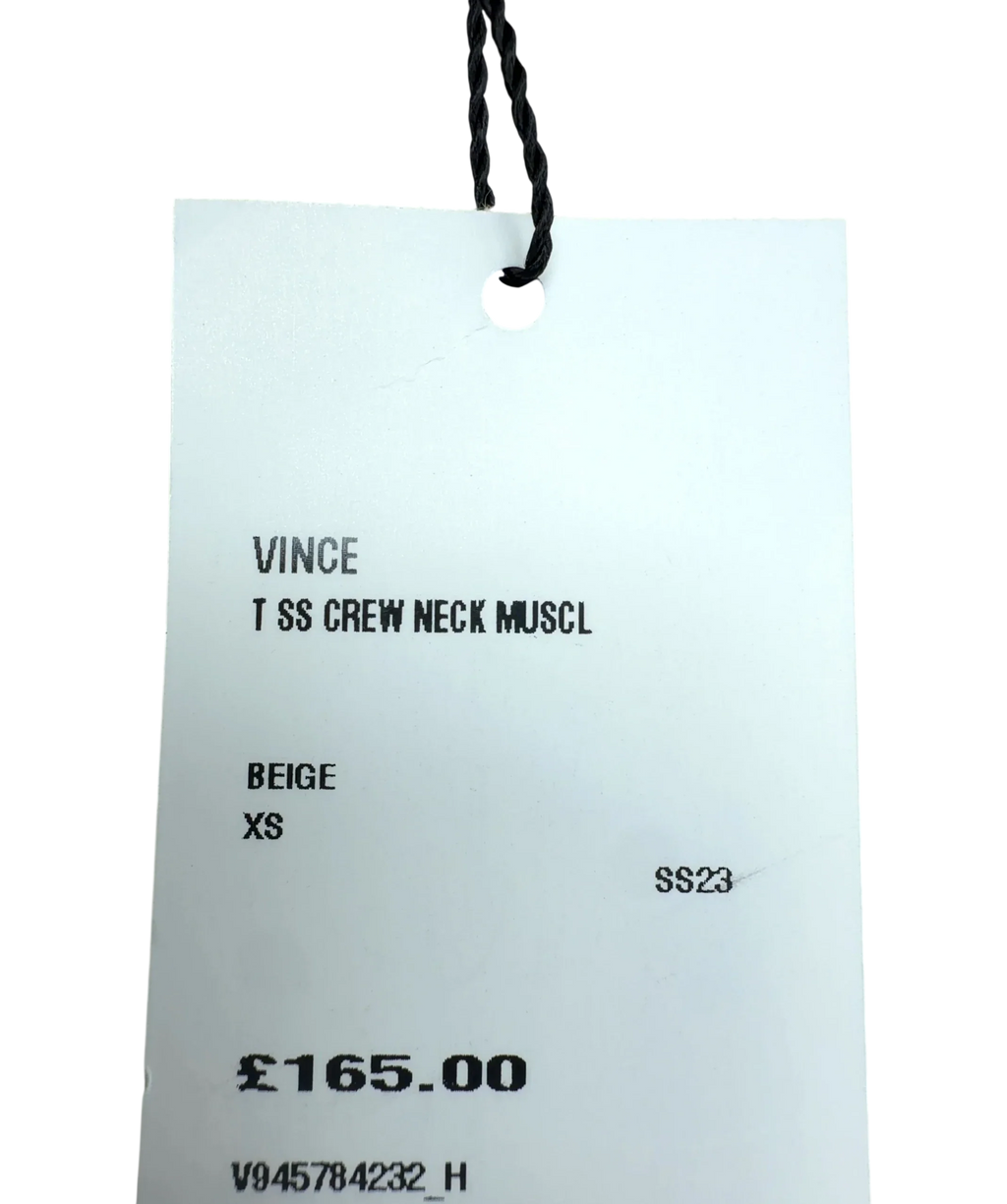 Vince Beige Crew Neck Muscle Tee, size UK XS — fabric detail