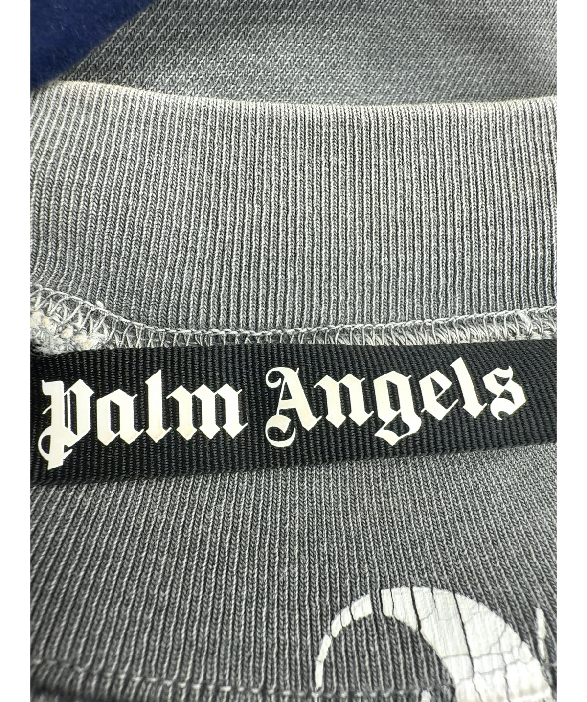 Palm Angels Grey curved logo sweatshirt, size UK S — detail