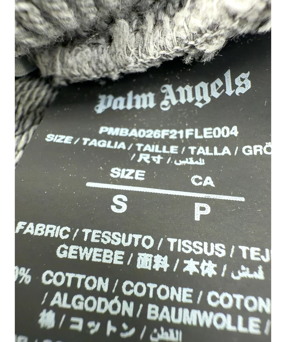 Palm Angels Grey curved logo sweatshirt, size UK S — care label