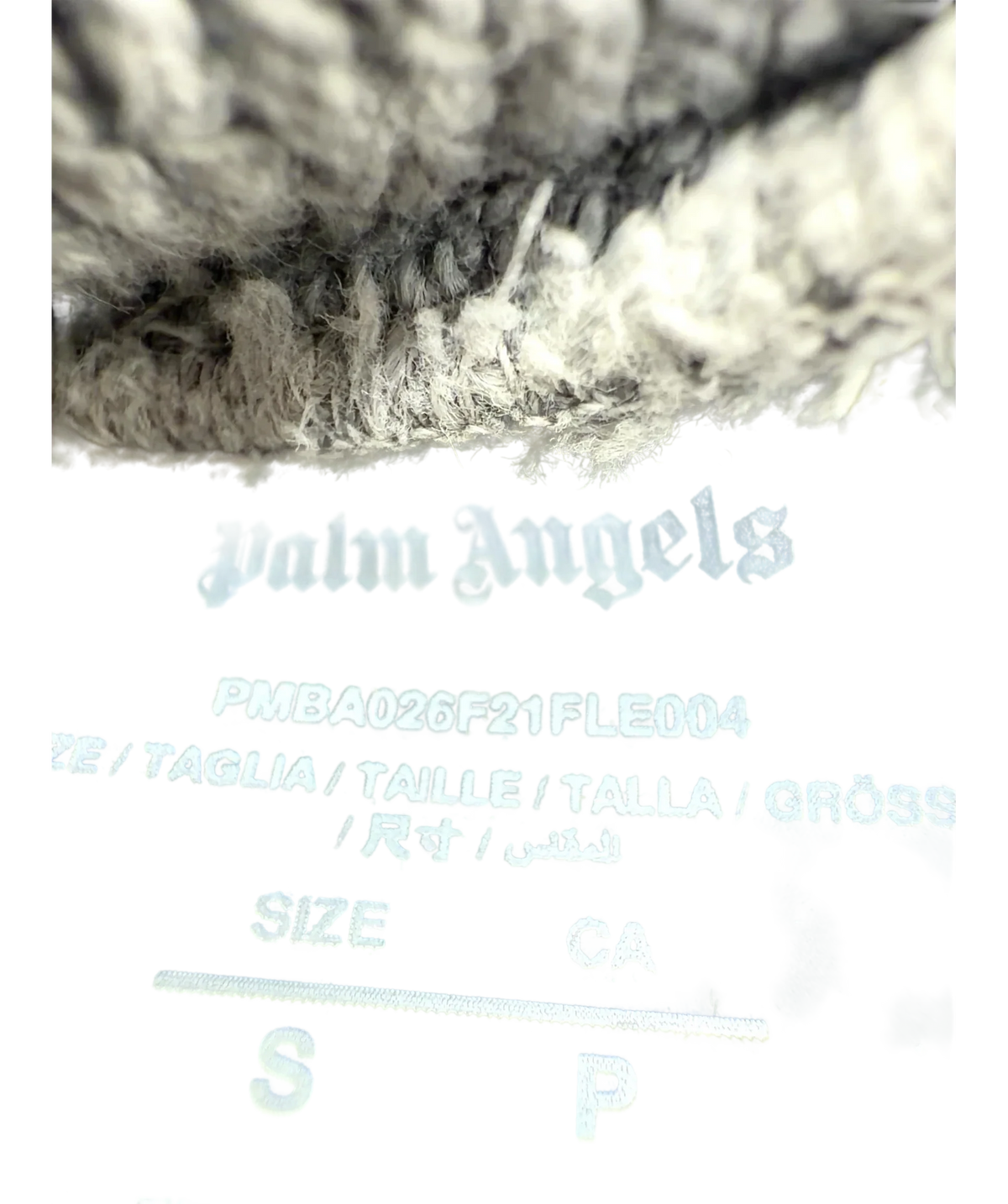 Palm Angels Grey curved logo sweatshirt, size UK S — fabric detail